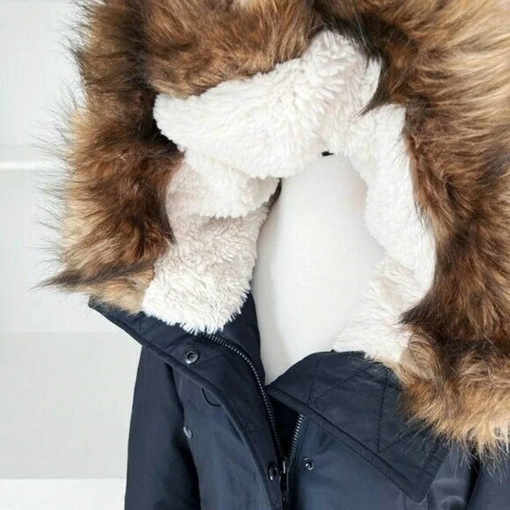 S13/NYC Black Faux Fur Trim Sherpa Hooded Anorak Jacket Size XL - Picture 5 of 9